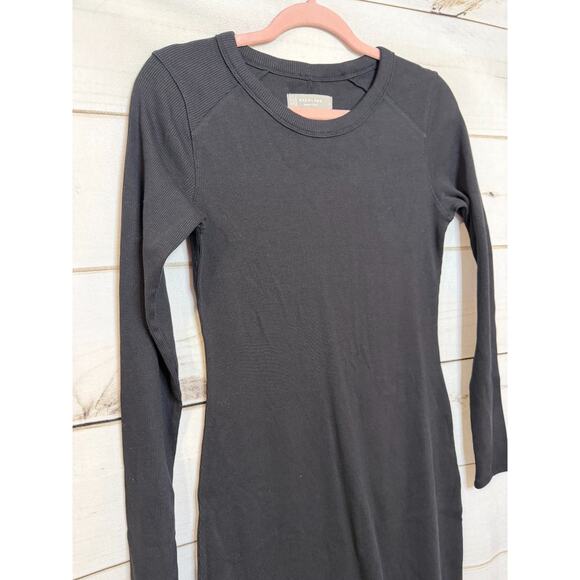 Everlane S Long Sleeve Black Ribbed Dress Oragnic Cotton Everyday Wear Comfy - Picture 6 of 6